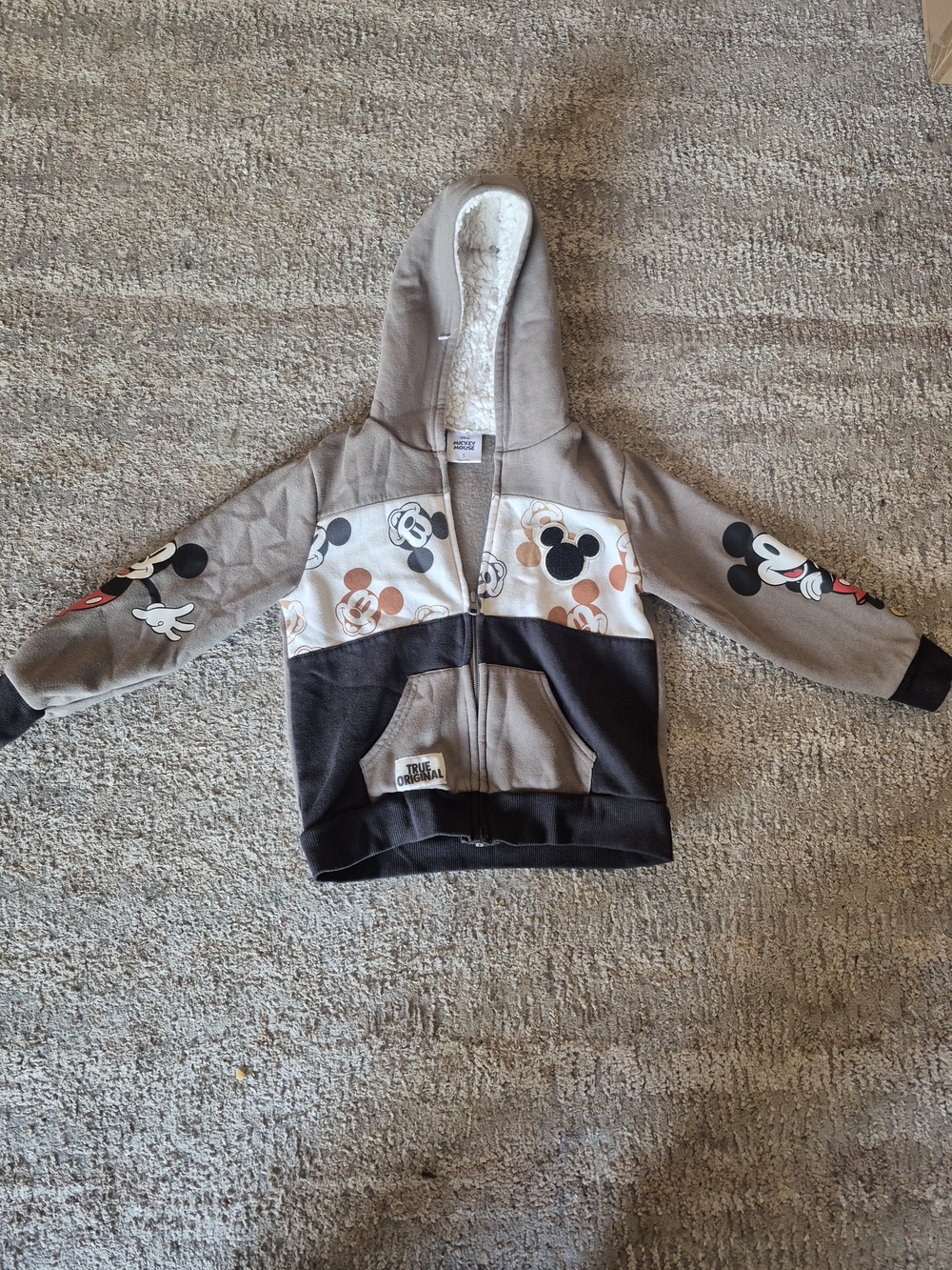 Disney Kids Mickey Hooded Zip-Up Jacket in Taupe, Black & White Size 5